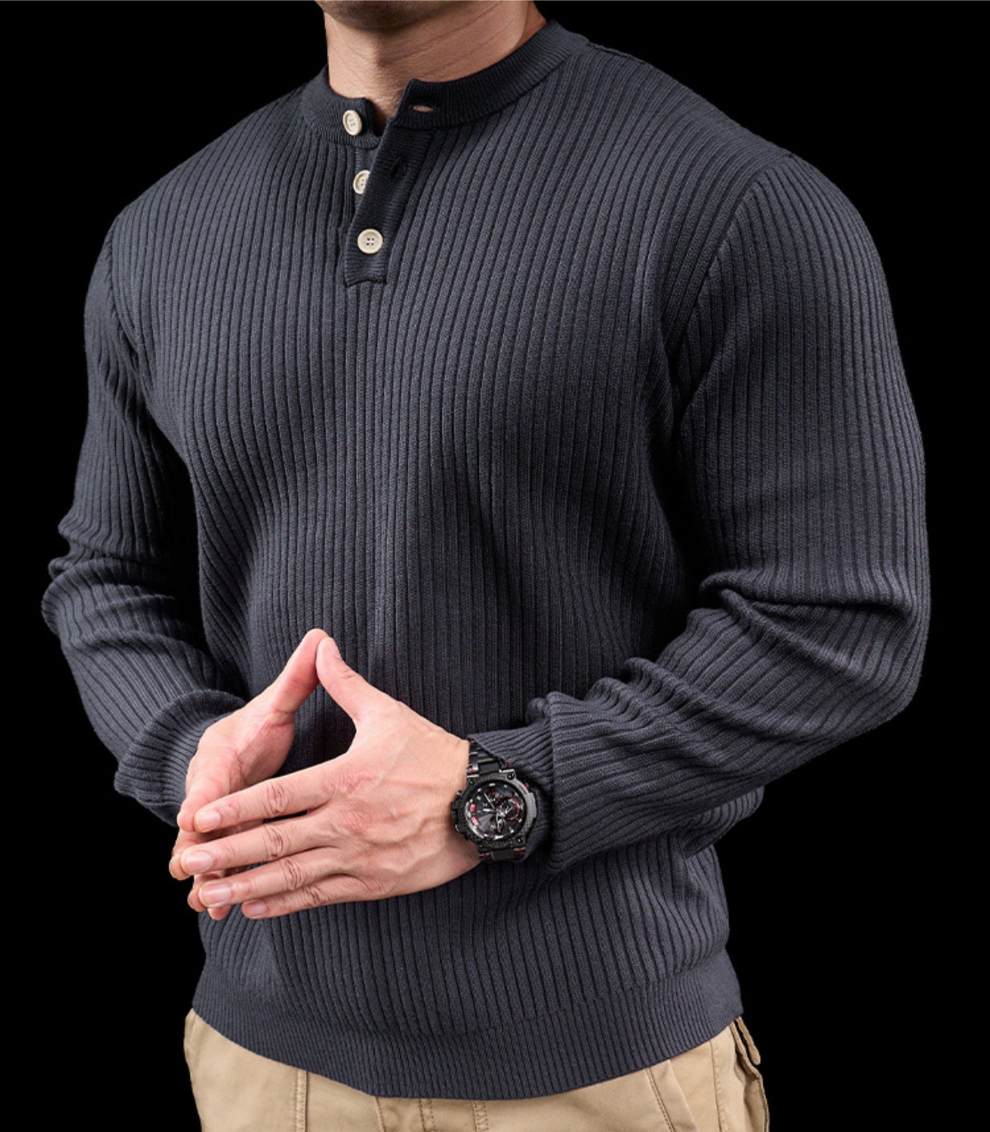 Men’s Knit High Neck Long Sleeve Casual T-Shirt