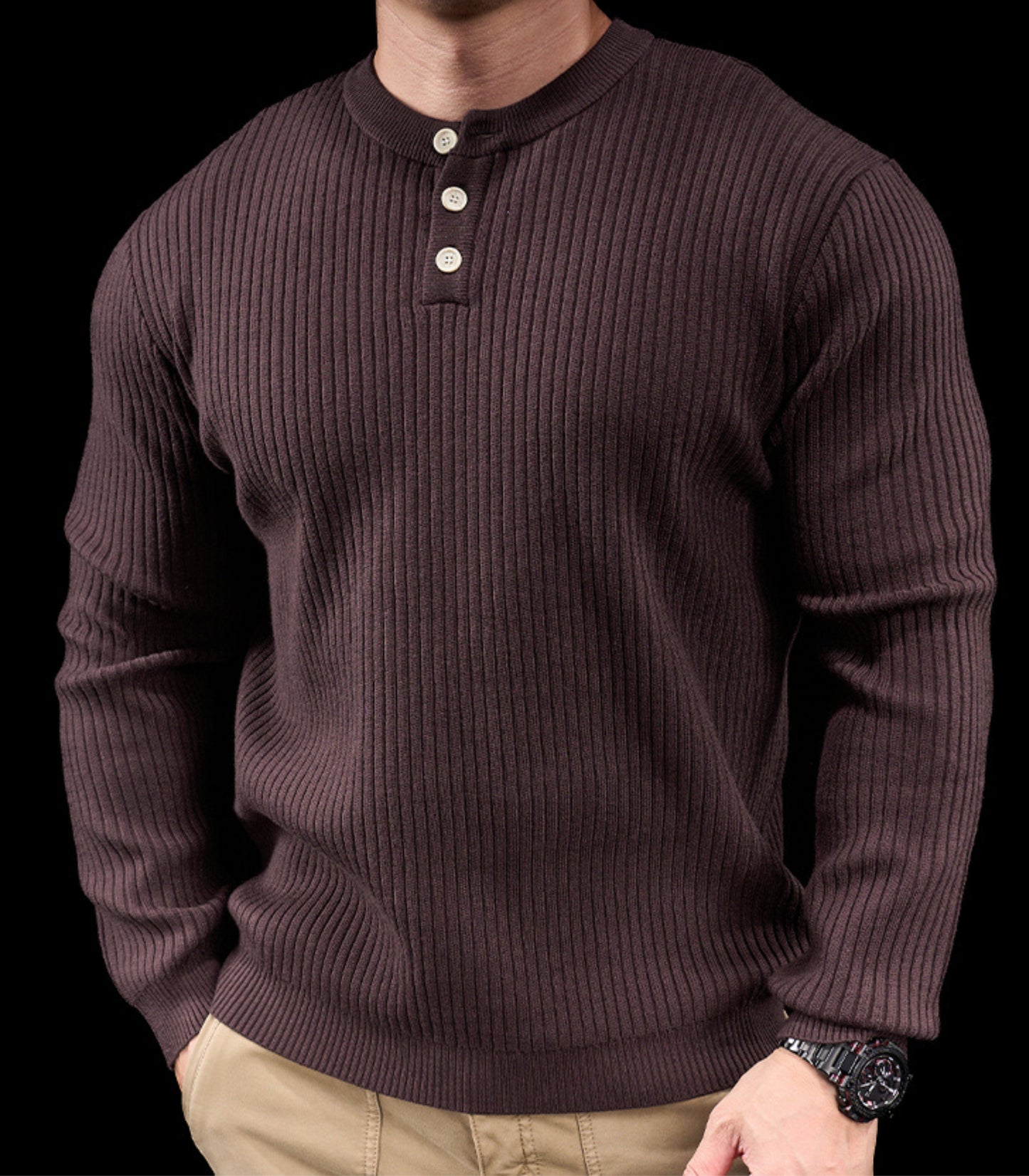 Men’s Knit High Neck Long Sleeve Casual T-Shirt New