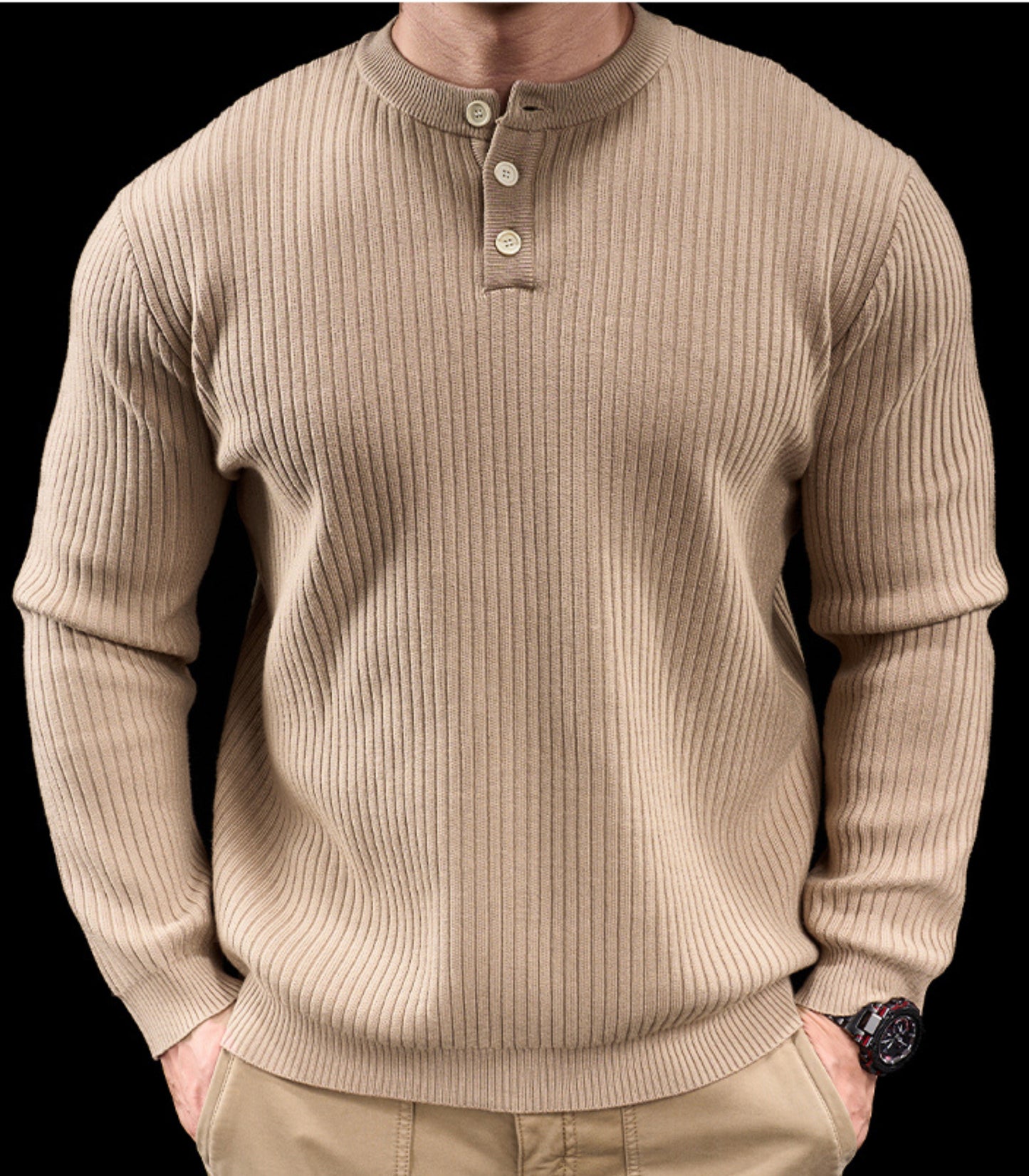 Men’s Knit High Neck Long Sleeve Casual T-Shirt