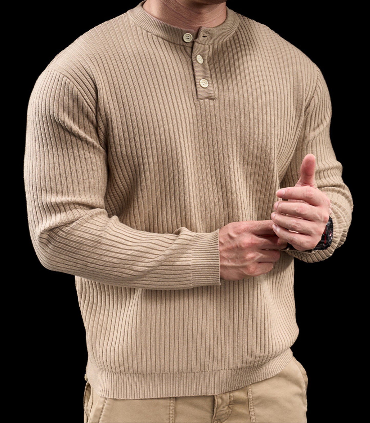 Men’s Knit High Neck Long Sleeve Casual T-Shirt
