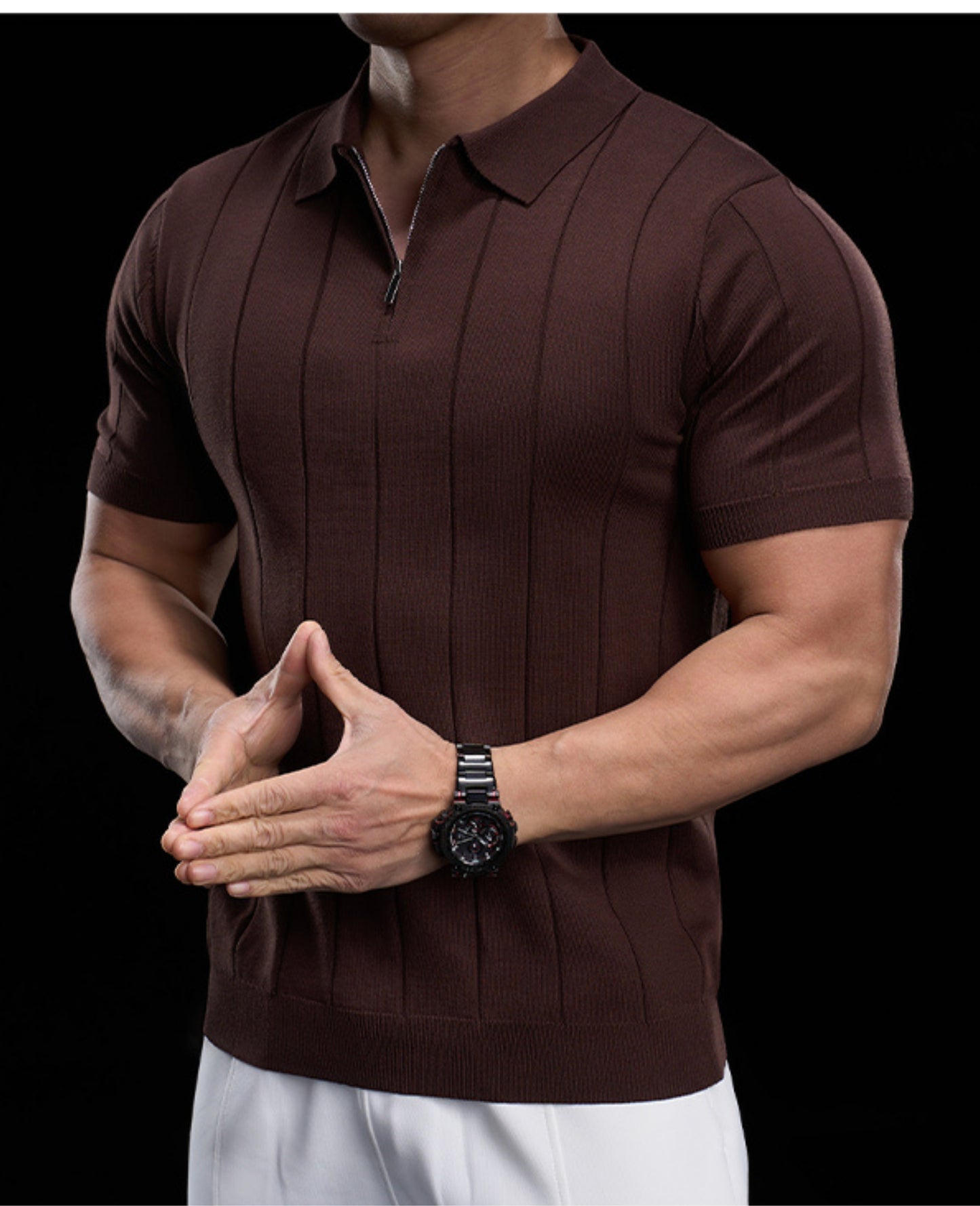 Men’s Casual Short Sleeve Zip Polo Shirt New