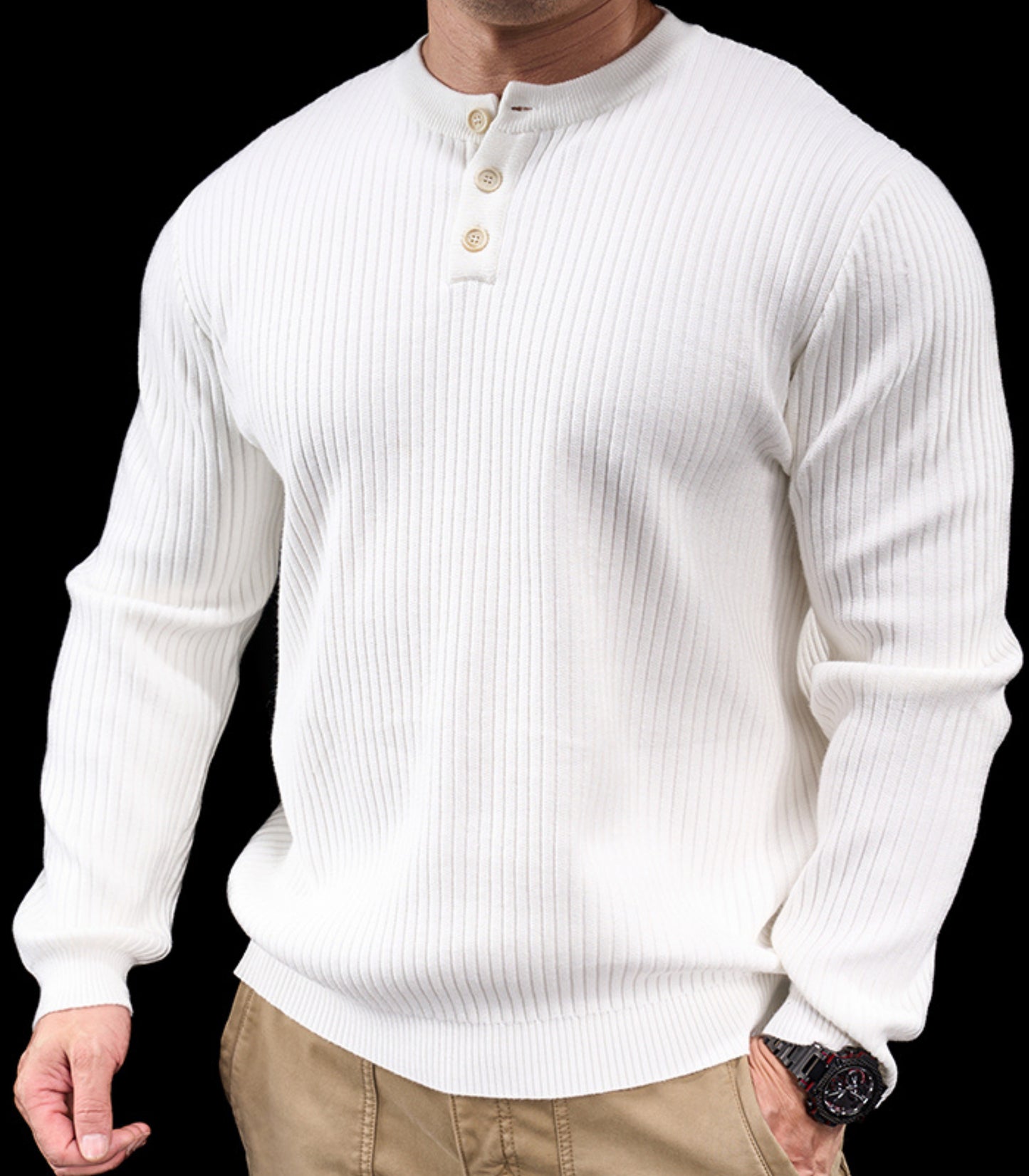 Men’s Knit High Neck Long Sleeve Casual T-Shirt New