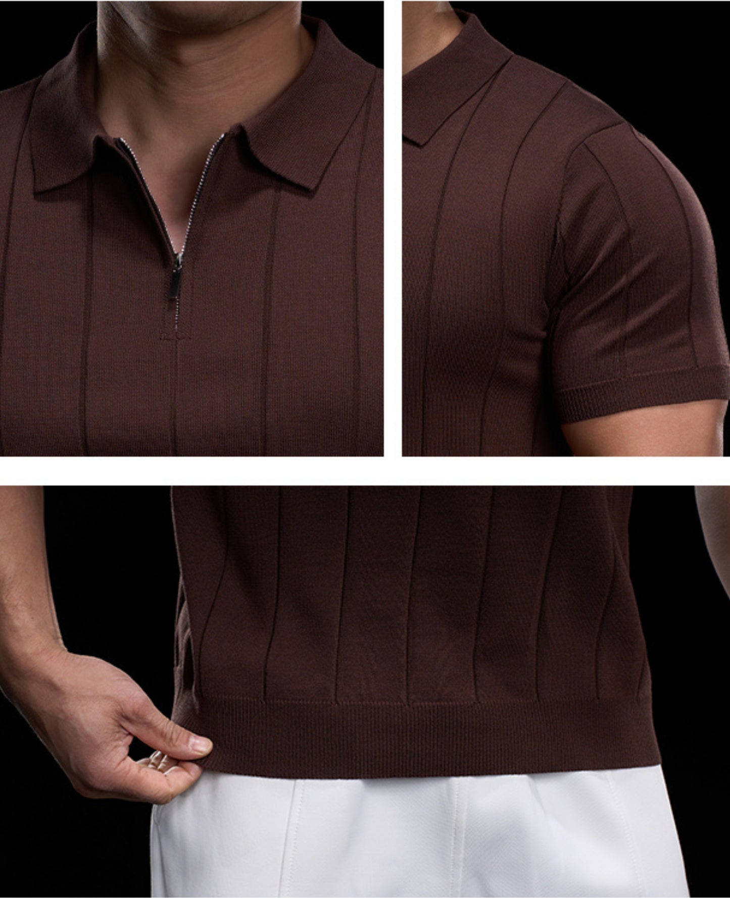 Men’s Casual Short Sleeve Zip Polo Shirt New