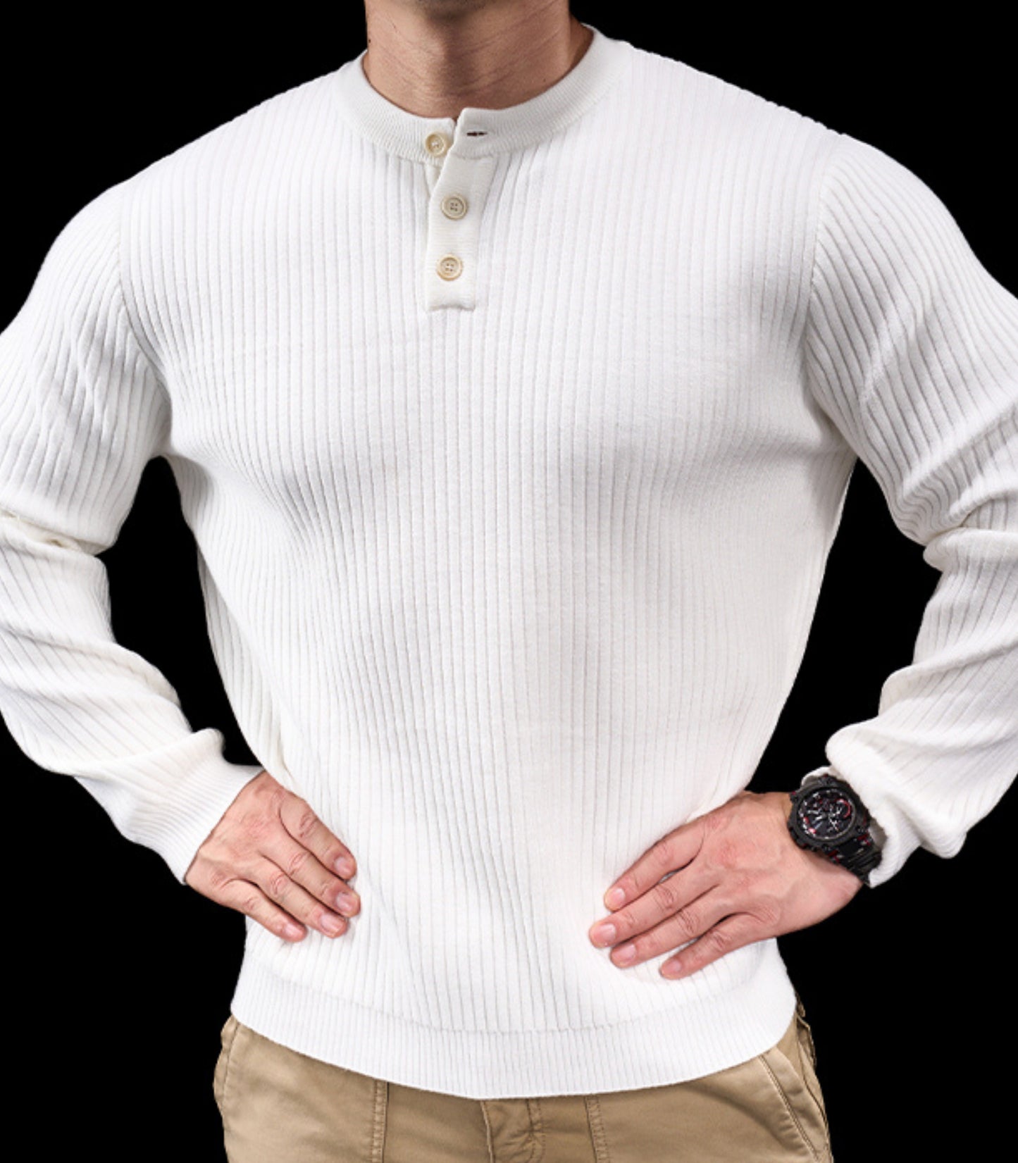 Men’s Knit High Neck Long Sleeve Casual T-Shirt New