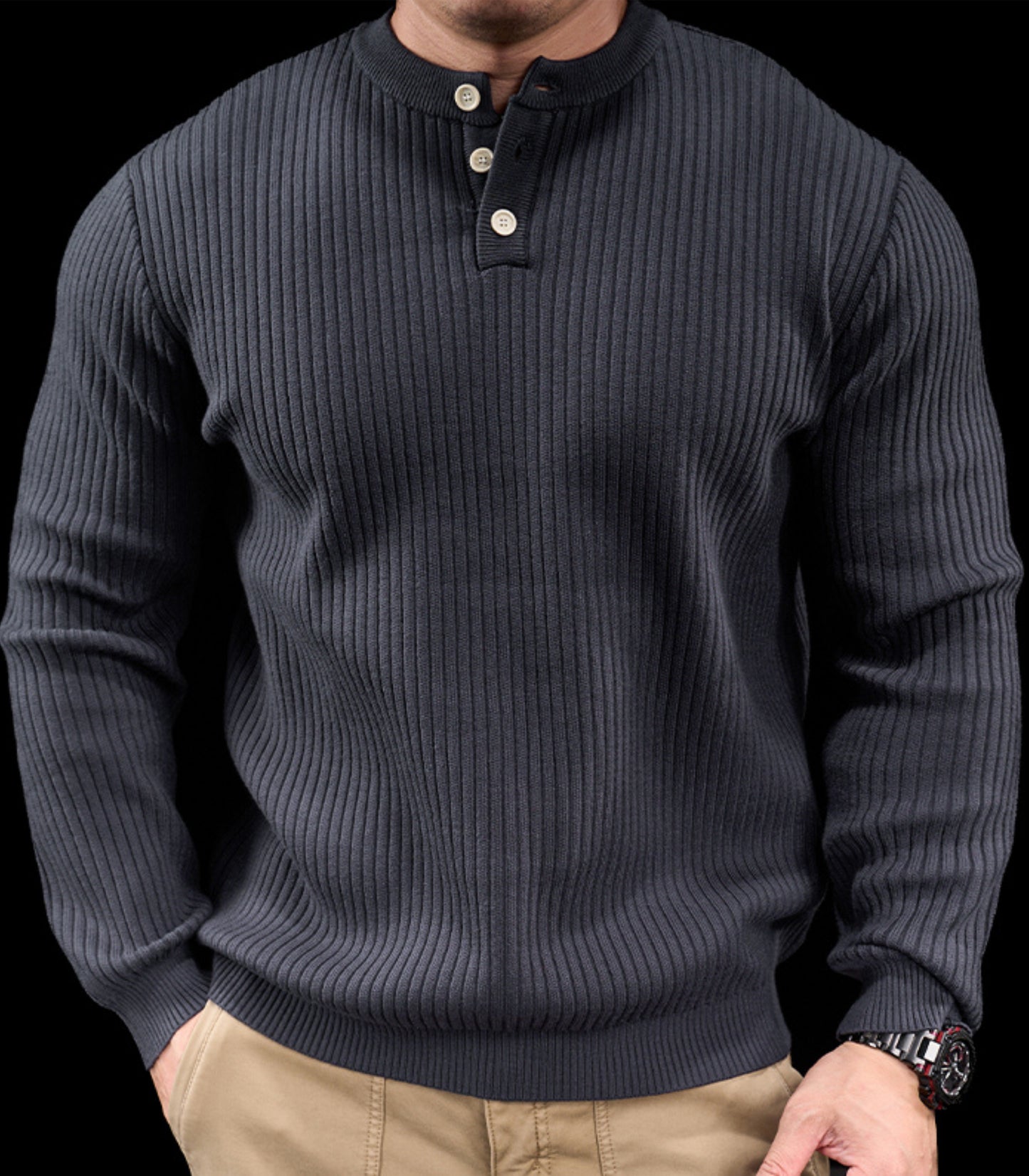 Men’s Knit High Neck Long Sleeve Casual T-Shirt