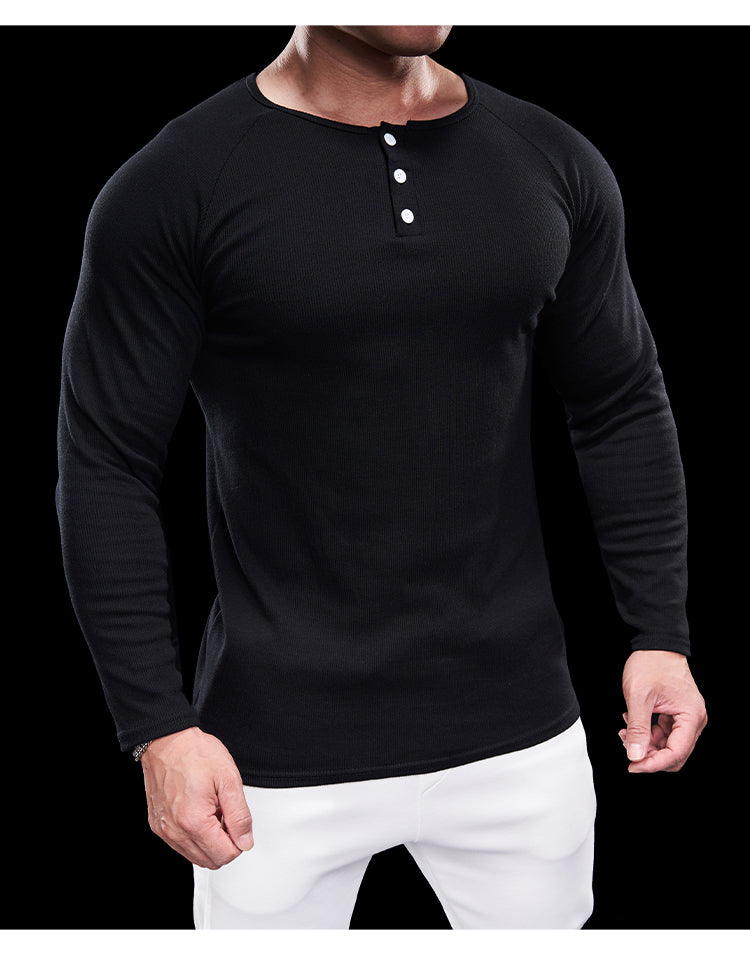 Men’s Compression Long Sleeve Henry Shirt New