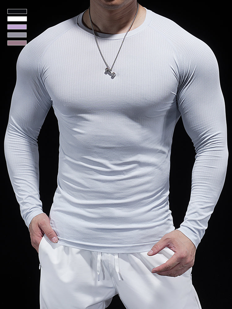 Men’s Seamless Jacquard Quick-Dry Long Sleeve Training Shirt
