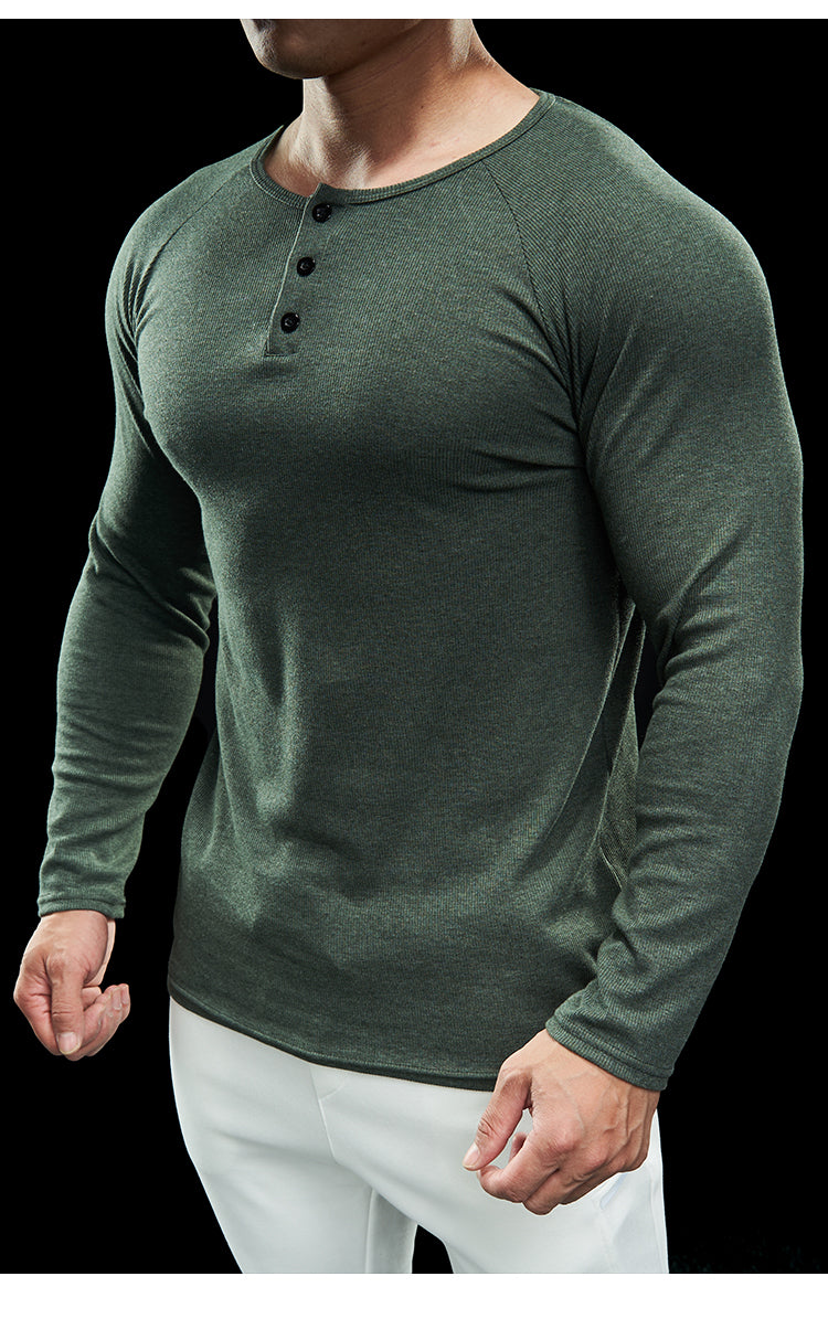 Men’s Compression Long Sleeve Henry Shirt New