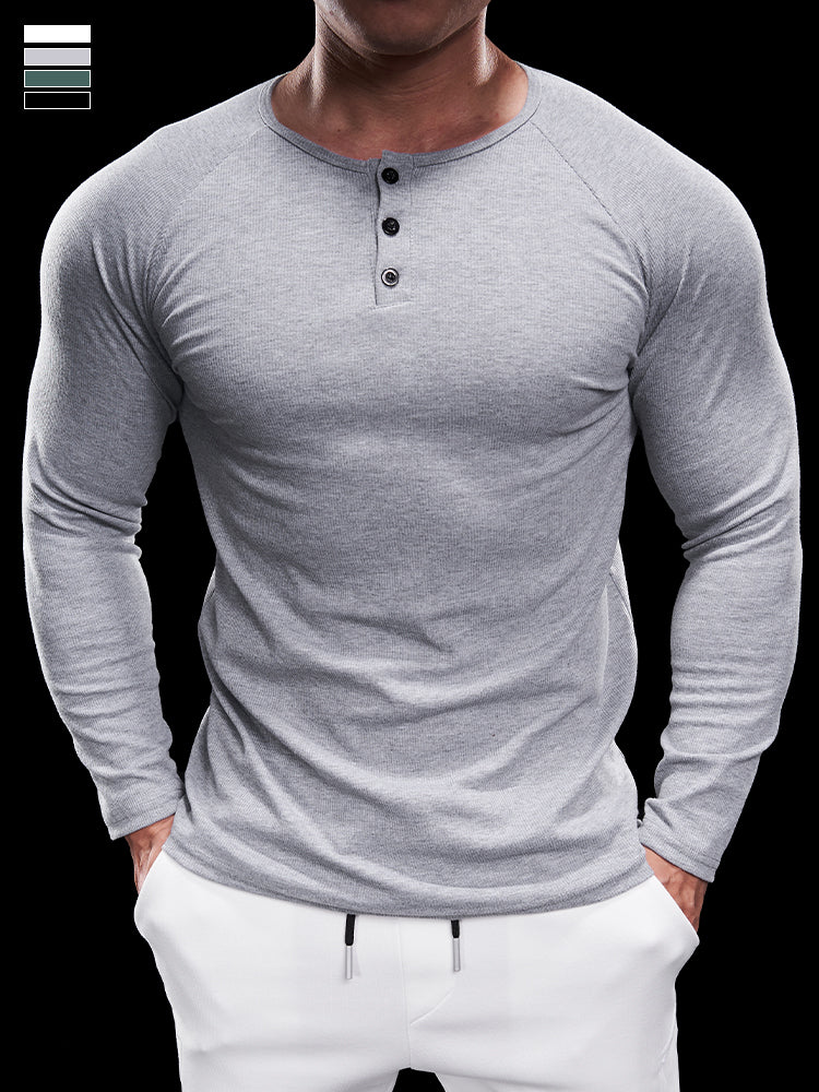 Men’s Compression Long Sleeve Henry Shirt New