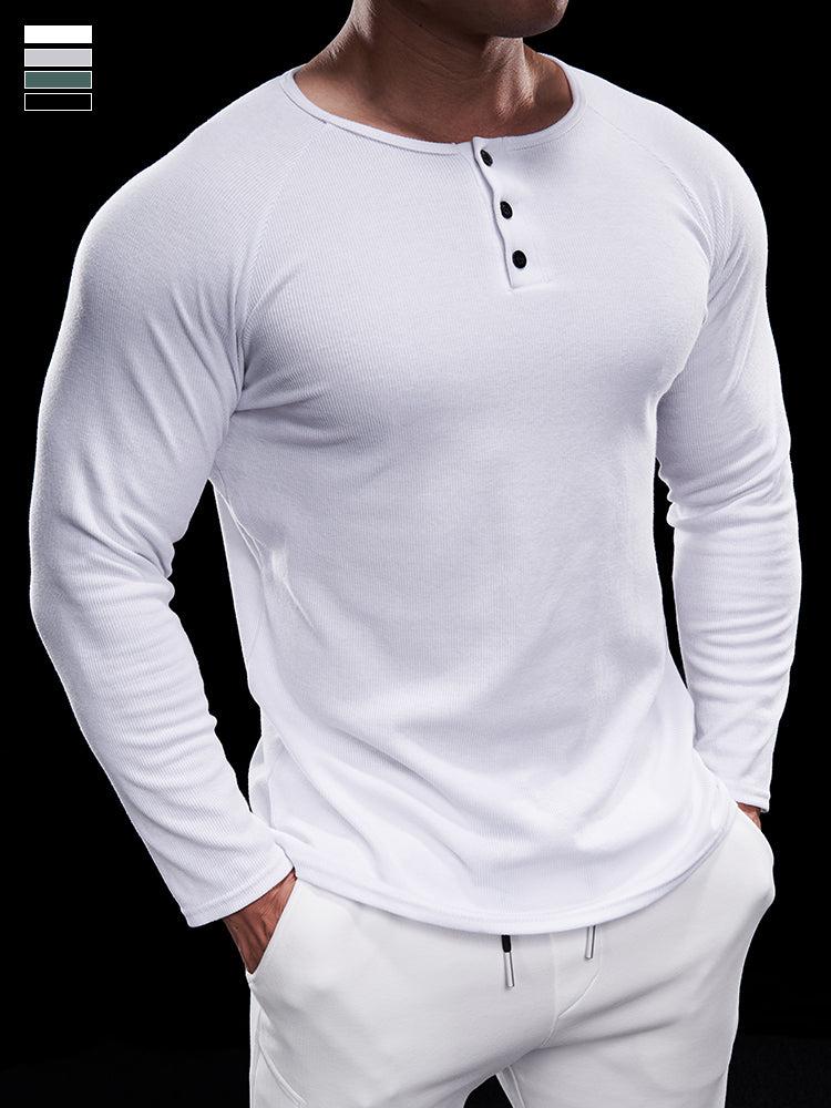 Men’s Compression Long Sleeve Henry Shirt New