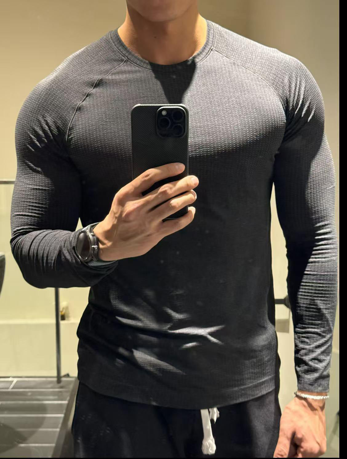 Men’s Seamless Jacquard Quick-Dry Long Sleeve Training Shirt