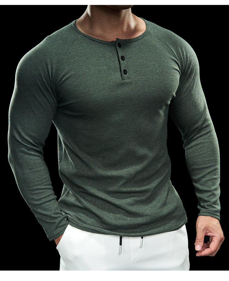 Men’s Compression Long Sleeve Henry Shirt New