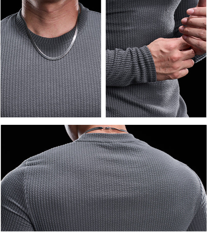 Men’s Texture Grid Crewneck Pullover Long Sleeve Shirt