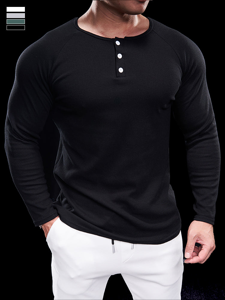 Men’s Compression Long Sleeve Henry Shirt New