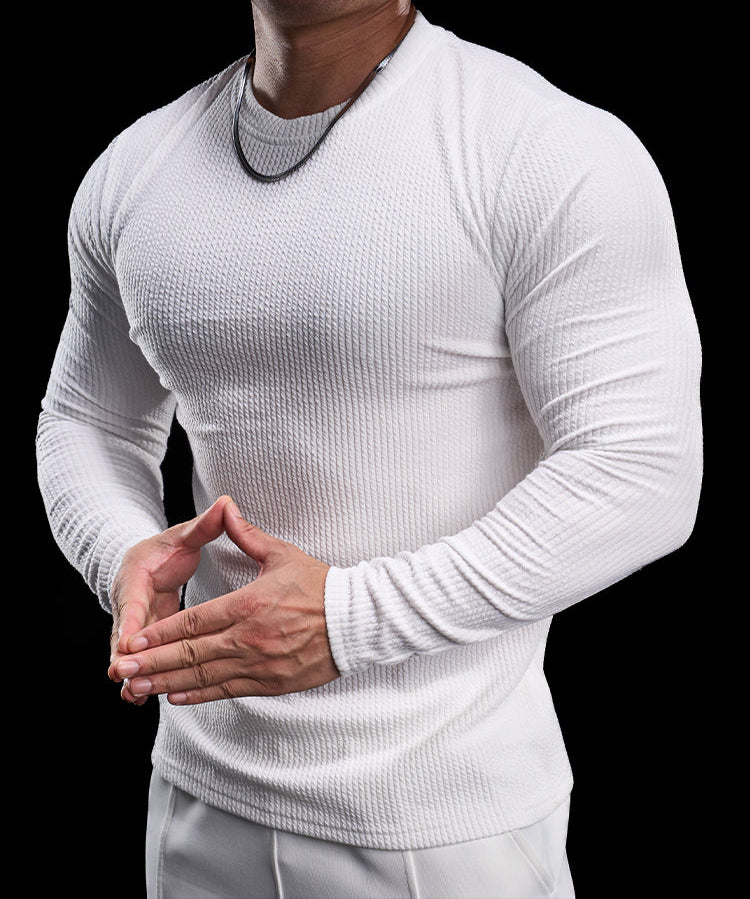 Men’s Texture Grid Crewneck Pullover Long Sleeve Shirt