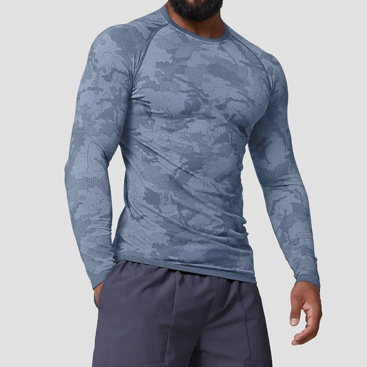 Seamless Jacquard Slim Fit Quick-Dry Long Sleeve Gym Tee