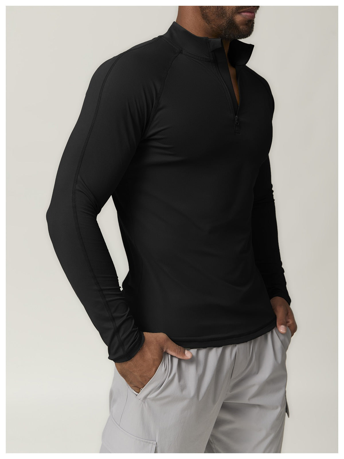 Men’s Quick-Dry Zip Long Sleeve Sports Tee for Running & Training