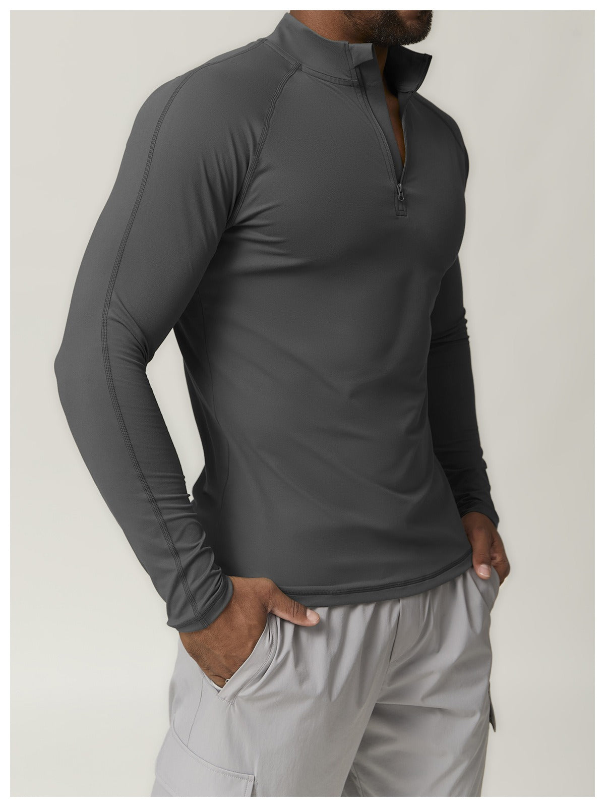 Men’s Quick-Dry Zip Long Sleeve Sports Tee for Running & Training