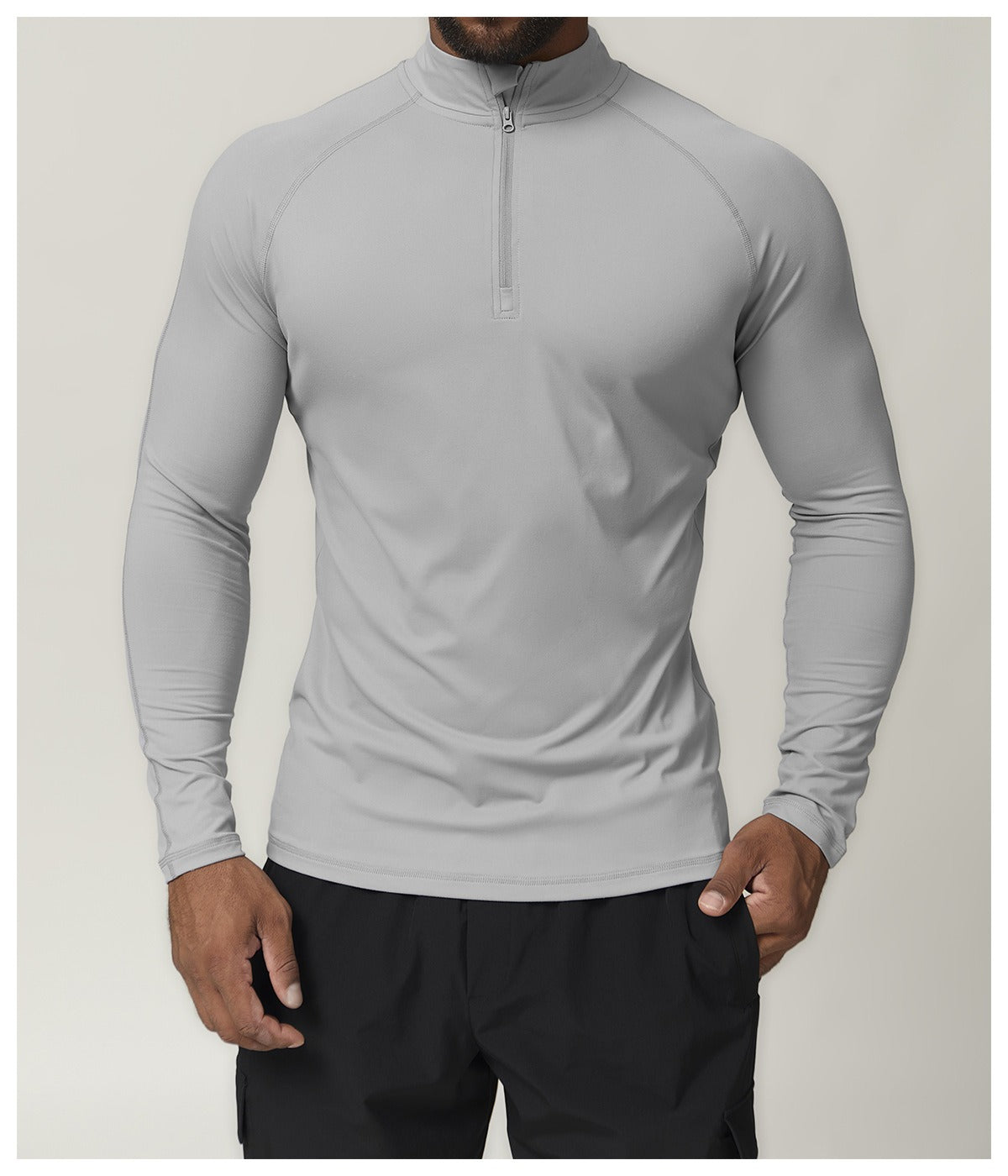Men’s Quick-Dry Zip Long Sleeve Sports Tee for Running & Training
