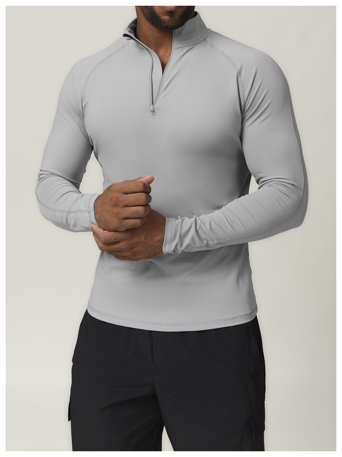 Men’s Quick-Dry Zip Long Sleeve Sports Tee for Running & Training