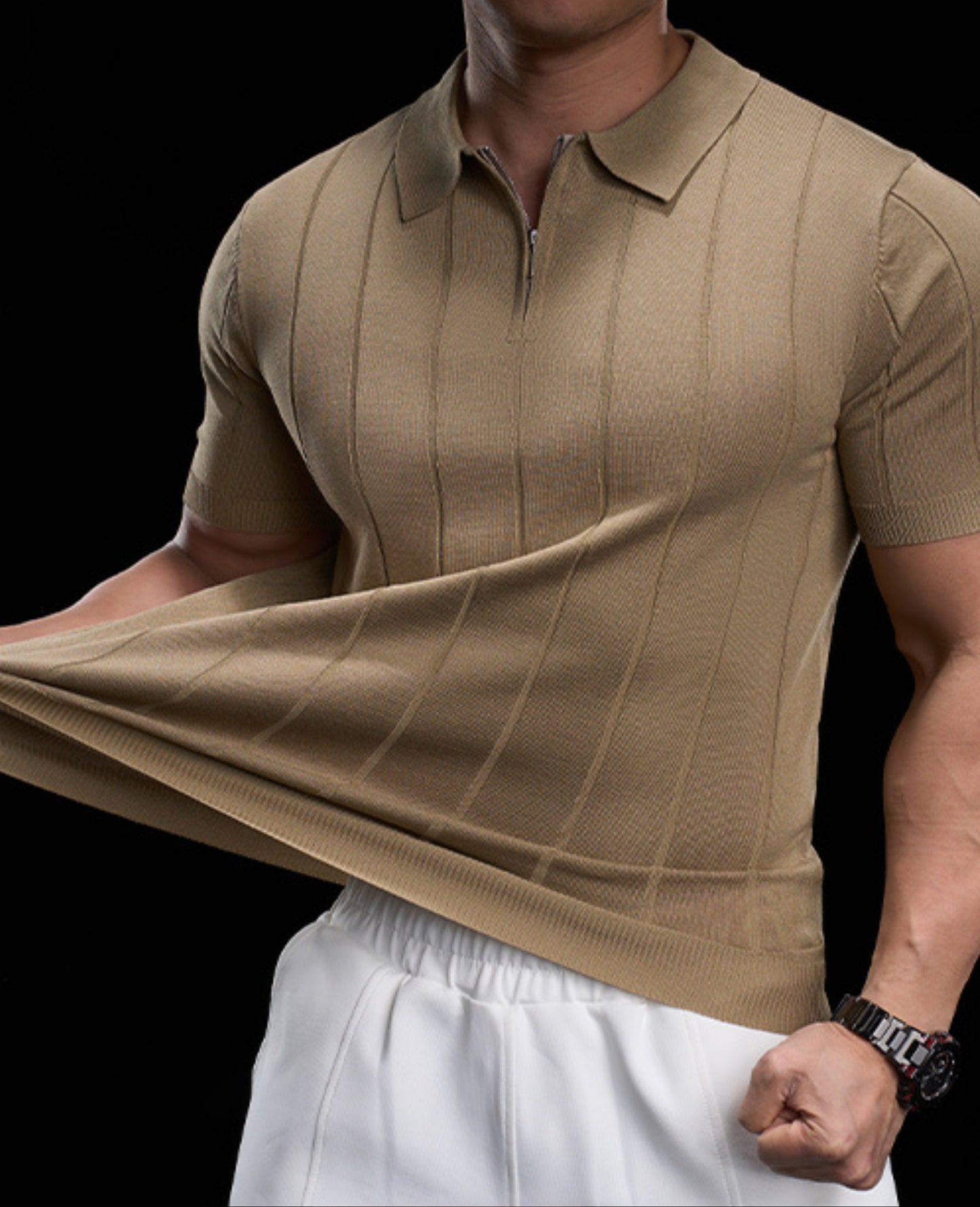 Men’s Casual Short Sleeve Zip Polo Shirt New