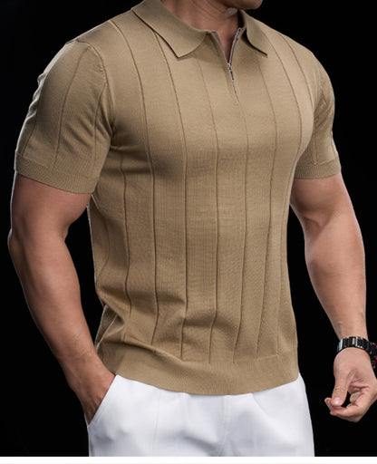 Men’s Casual Short Sleeve Zip Polo Shirt New