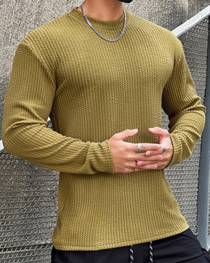 Men’s Texture Grid Crewneck Pullover Long Sleeve Shirt