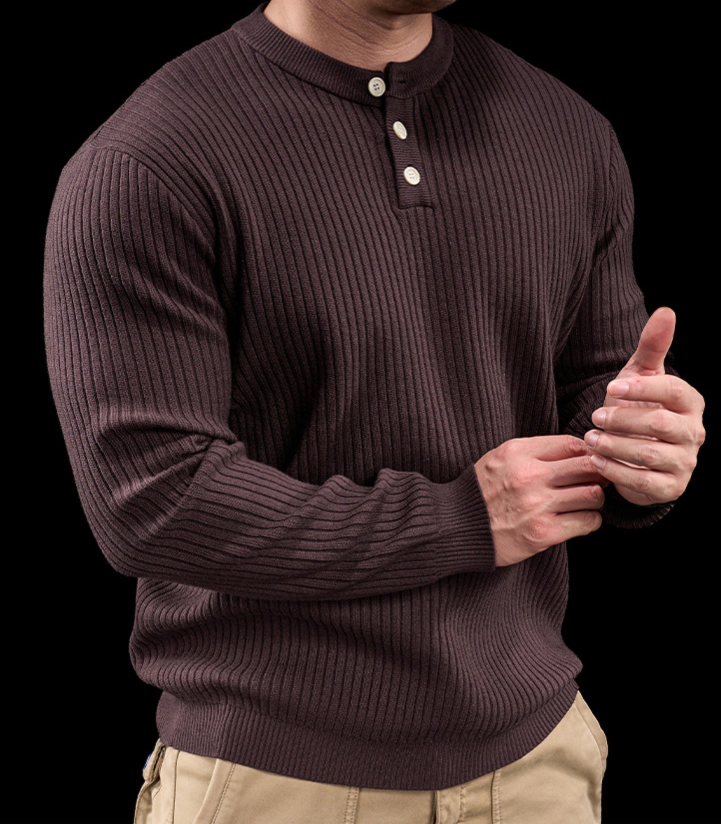 Men’s Knit High Neck Long Sleeve Casual T-Shirt