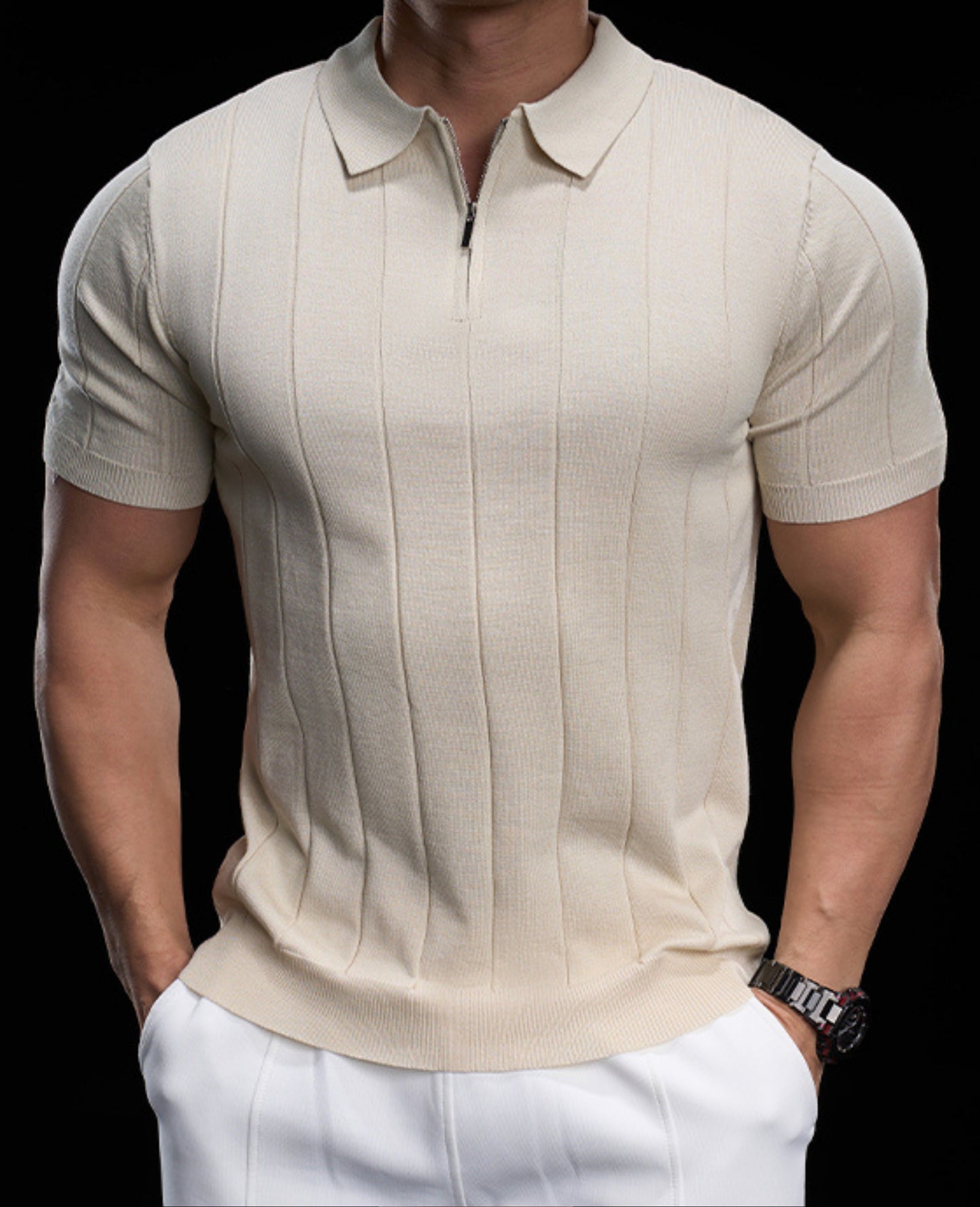 Men’s Casual Short Sleeve Zip Polo Shirt New