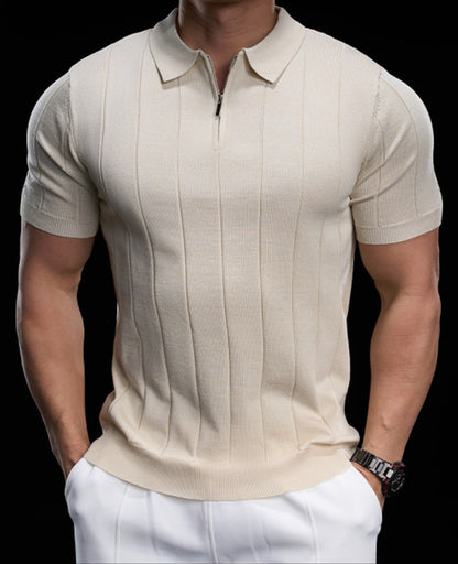 Men’s Casual Short Sleeve Zip Polo Shirt New
