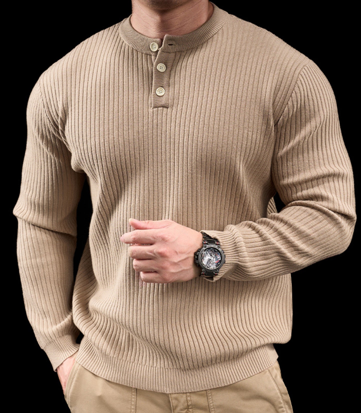 Men’s Knit High Neck Long Sleeve Casual T-Shirt
