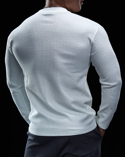 Men’s Texture Grid Crewneck Pullover Long Sleeve Shirt
