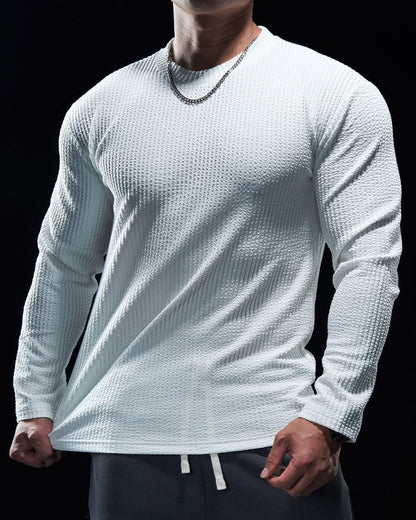 Men’s Texture Grid Crewneck Pullover Long Sleeve Shirt