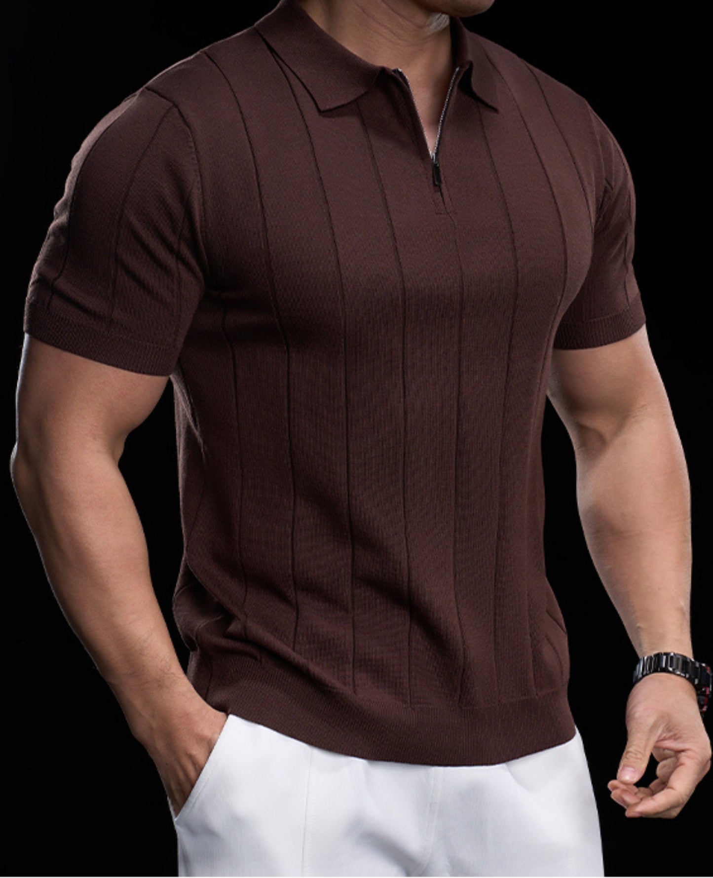 Men’s Casual Short Sleeve Zip Polo Shirt New