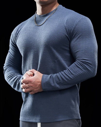 Men’s Texture Grid Crewneck Pullover Long Sleeve Shirt
