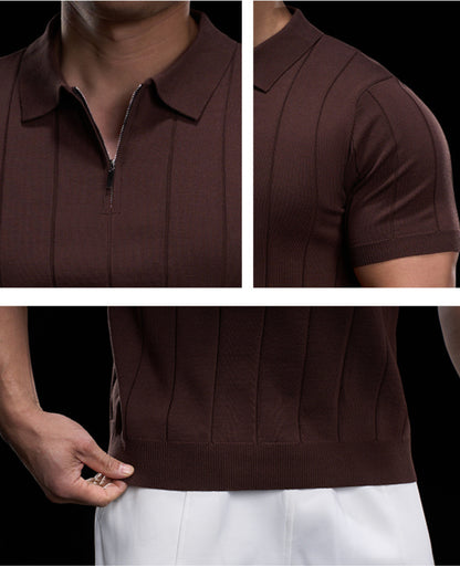 Men’s Casual Short Sleeve Zip Polo Shirt New