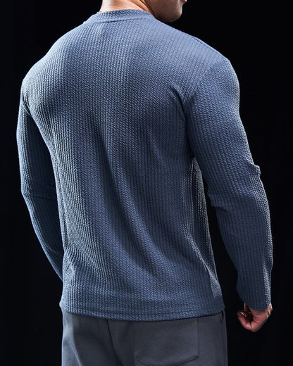 Men’s Texture Grid Crewneck Pullover Long Sleeve Shirt
