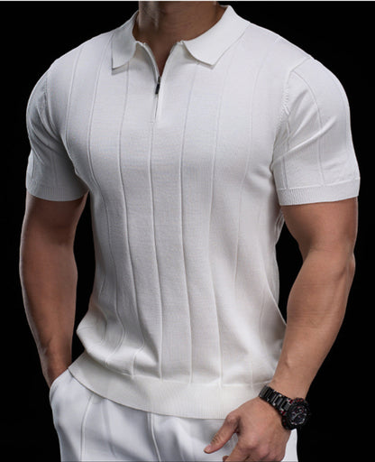 Men’s Casual Short Sleeve Zip Polo Shirt New