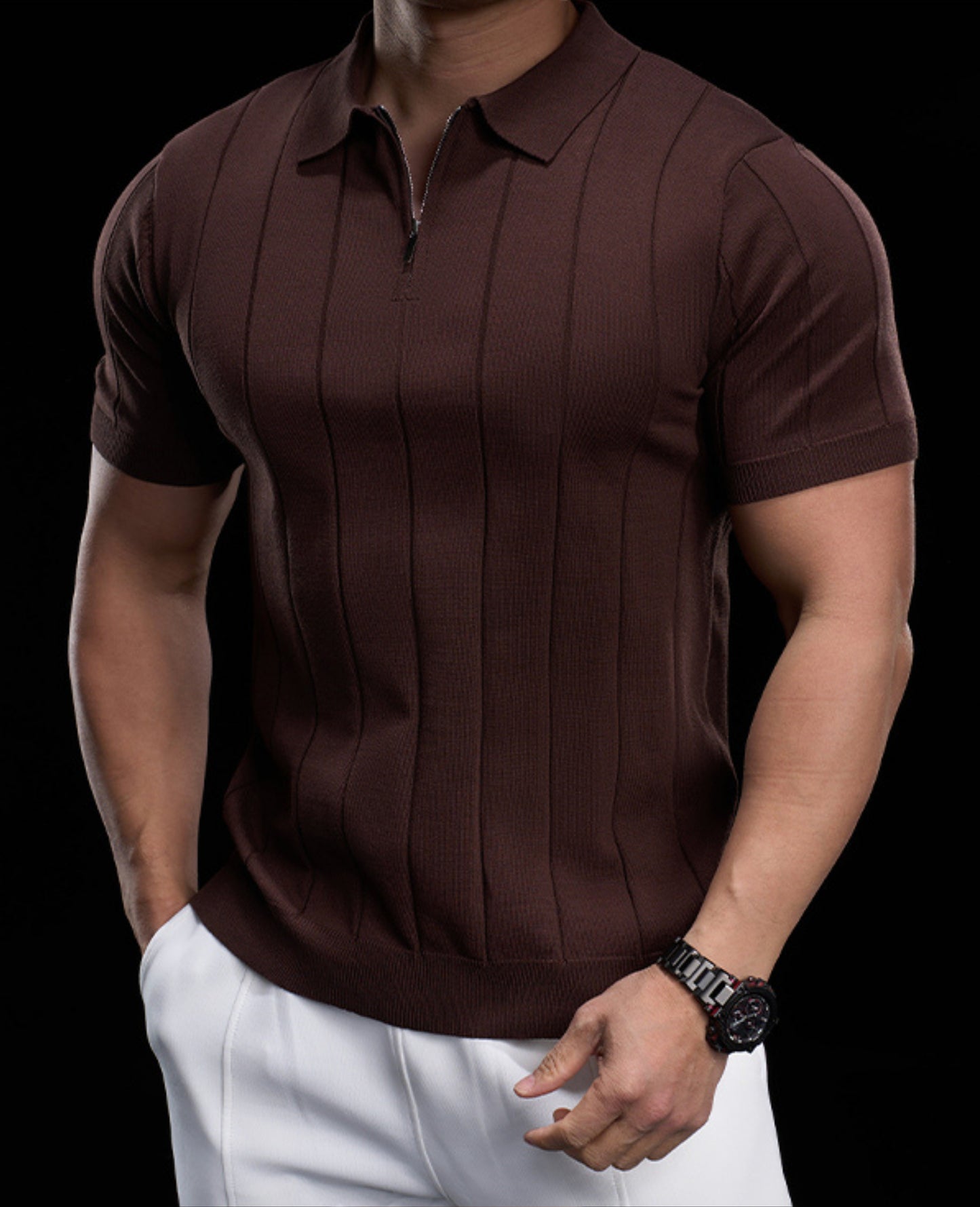 Men’s Casual Short Sleeve Zip Polo Shirt New