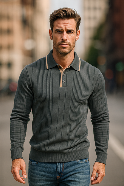 Men’s Casual Knit Half Zip Polo Sweater