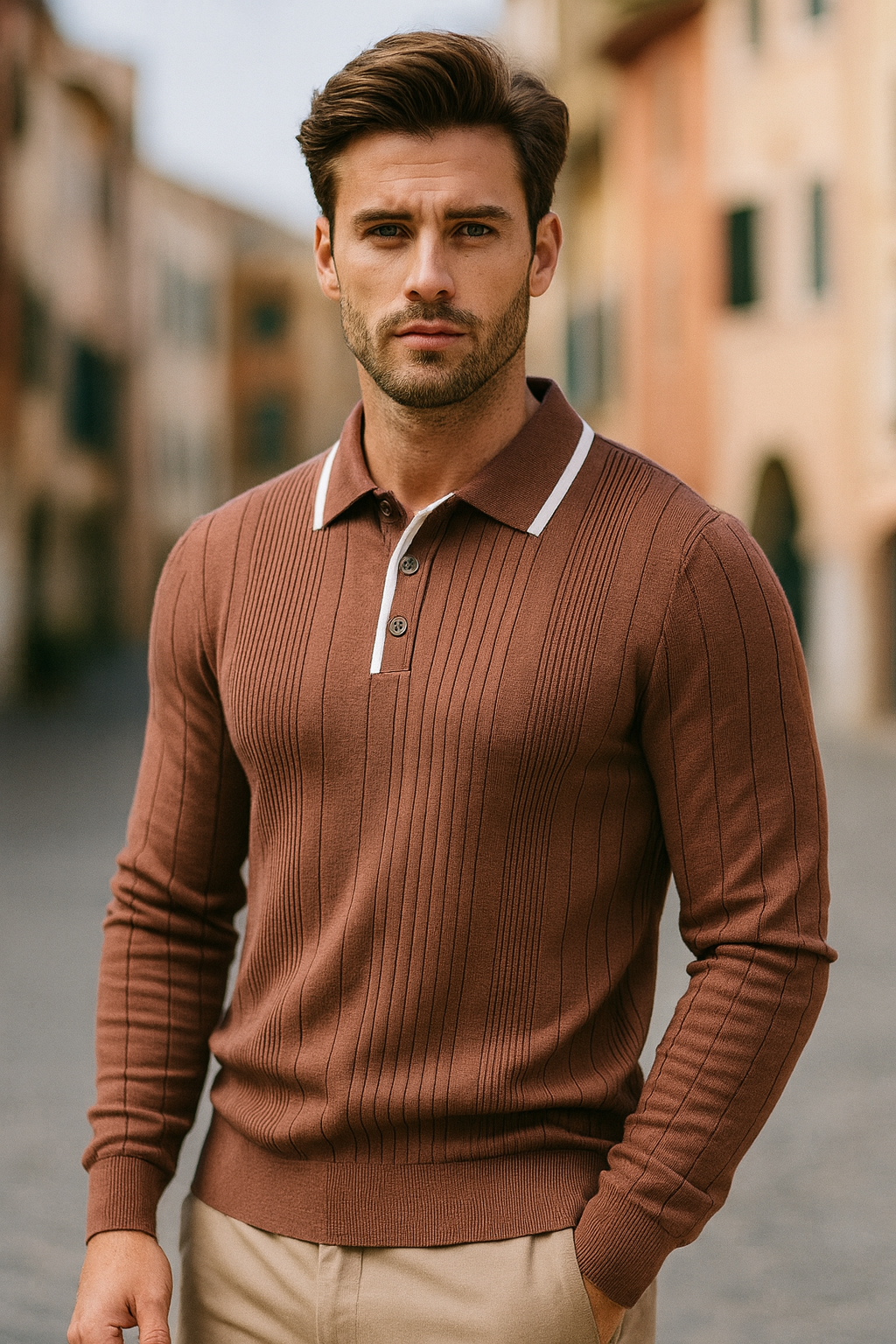 Men’s Casual Knit Half Zip Polo Sweater