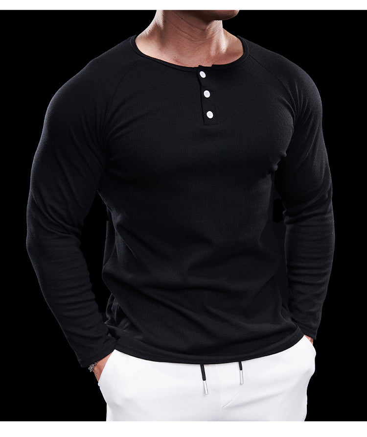 Men’s Compression Long Sleeve Henry Shirt New