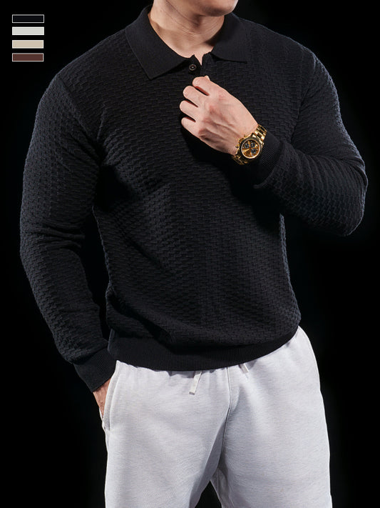 Men’s Long Sleeve Knit Polo Sweater