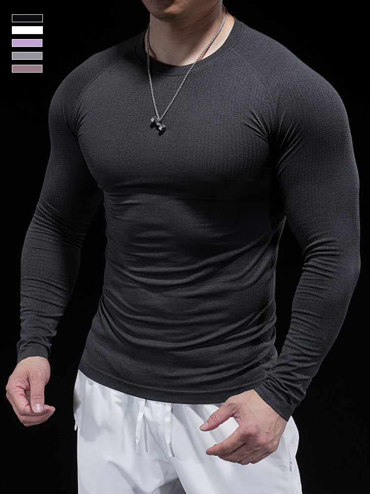 Men’s Seamless Jacquard Quick-Dry Long Sleeve Training Shirt