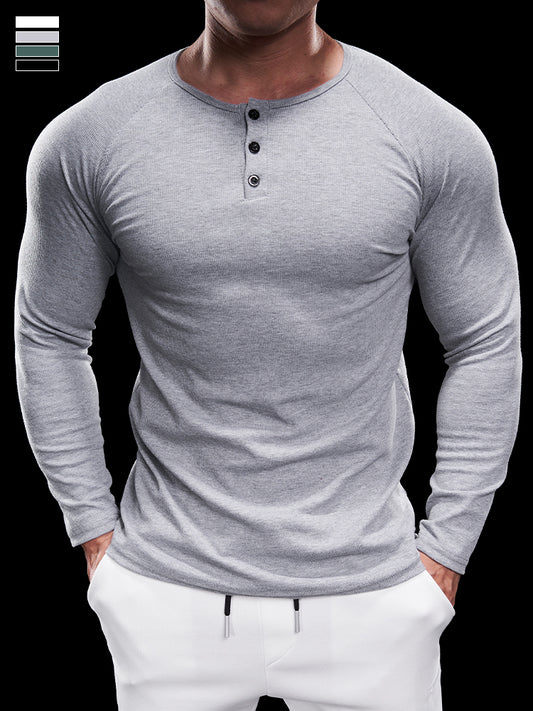 Men’s Compression Long Sleeve Henry Shirt New