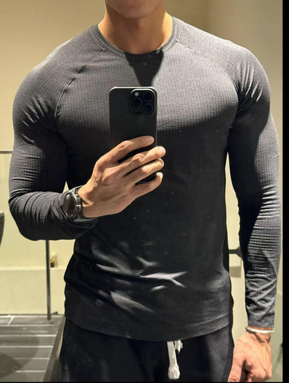 Men’s Seamless Jacquard Quick-Dry Long Sleeve Training Shirt