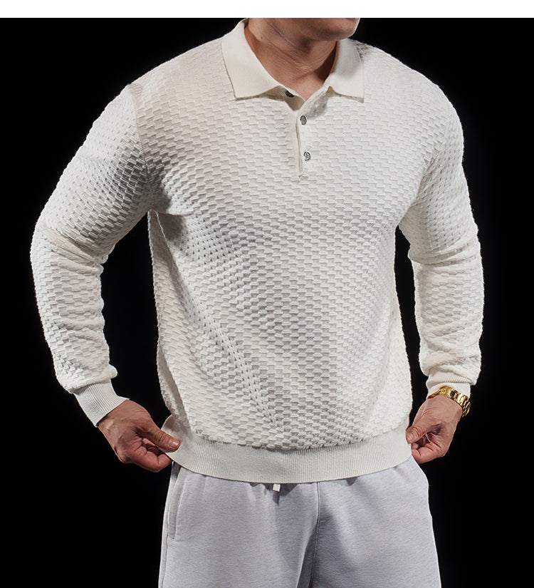 Men’s Long Sleeve Knit Polo Sweater