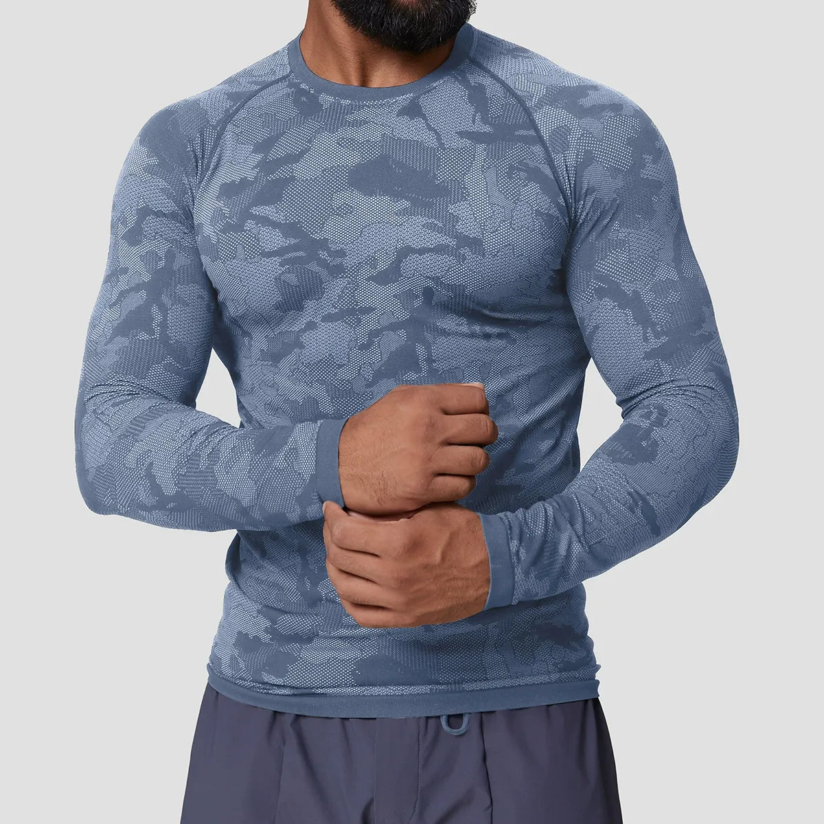 Seamless Jacquard Slim Fit Quick-Dry Long Sleeve Gym Tee