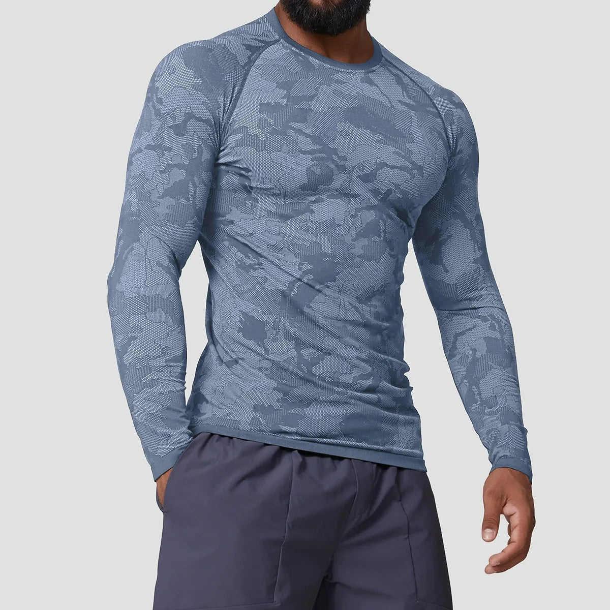 Seamless Jacquard Slim Fit Quick-Dry Long Sleeve Gym Tee