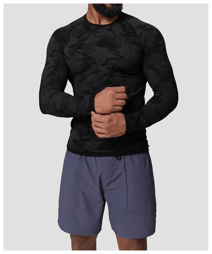 Seamless Jacquard Slim Fit Quick-Dry Long Sleeve Gym Tee